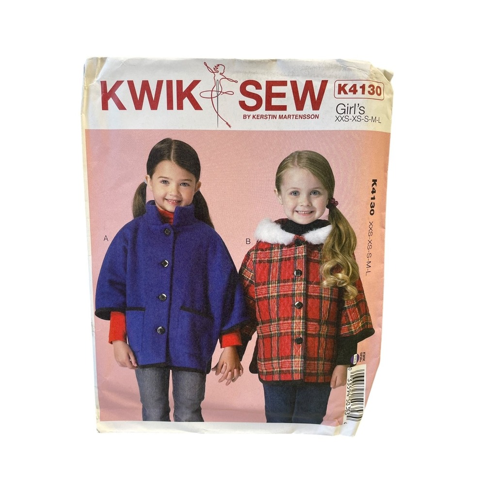Kwik Sew K4130 Jacket Pattern Girls XXS-L Dolman Sleeve Hooded Coat FF